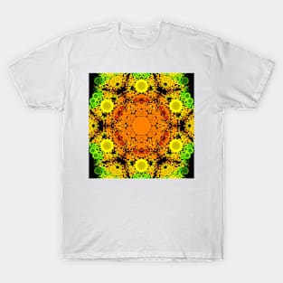 Dot Mandala Flower Orange Yellow and Green T-Shirt